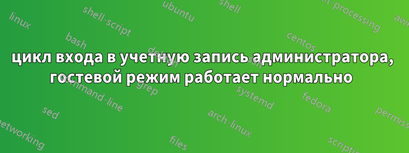 цикл входа в учетную запись администратора, гостевой режим работает нормально 