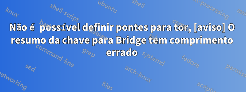 Não é possível definir pontes para tor, [aviso] O resumo da chave para Bridge tem comprimento errado