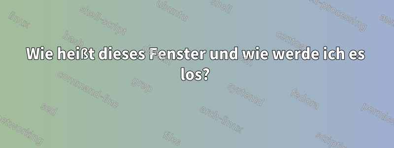 Wie heißt dieses Fenster und wie werde ich es los?