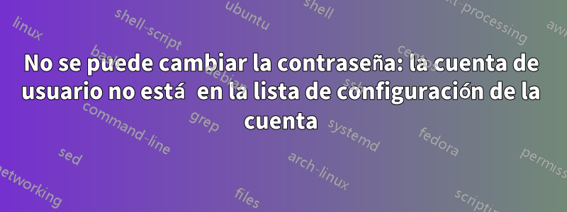 No se puede cambiar la contraseña: la cuenta de usuario no está en la lista de configuración de la cuenta