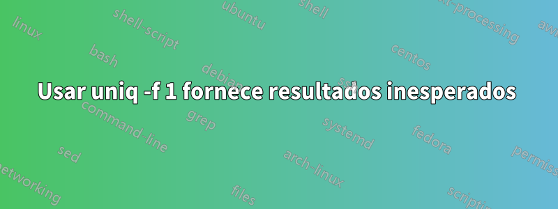 Usar uniq -f 1 fornece resultados inesperados