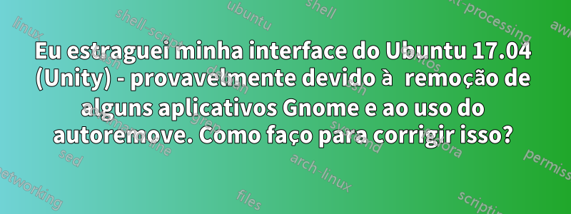 Eu estraguei minha interface do Ubuntu 17.04 (Unity) - provavelmente devido à remoção de alguns aplicativos Gnome e ao uso do autoremove. Como faço para corrigir isso?