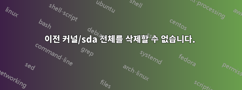 이전 커널/sda 전체를 삭제할 수 없습니다.