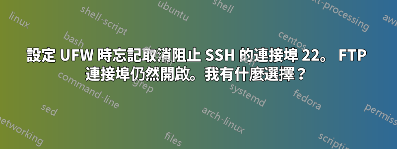 設定 UFW 時忘記取消阻止 SSH 的連接埠 22。 FTP 連接埠仍然開啟。我有什麼選擇？