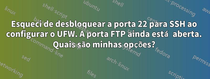 Esqueci de desbloquear a porta 22 para SSH ao configurar o UFW. A porta FTP ainda está aberta. Quais são minhas opções?