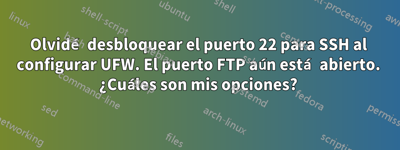 Olvidé desbloquear el puerto 22 para SSH al configurar UFW. El puerto FTP aún está abierto. ¿Cuáles son mis opciones?