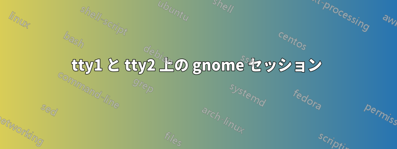 tty1 と tty2 上の gnome セッション