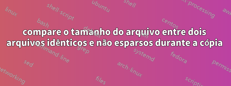 compare o tamanho do arquivo entre dois arquivos idênticos e não esparsos durante a cópia