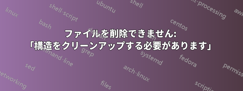 ファイルを削除できません: 「構造をクリーンアップする必要があります」