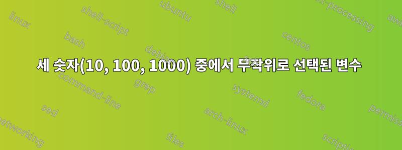 세 숫자(10, 100, 1000) 중에서 무작위로 선택된 변수