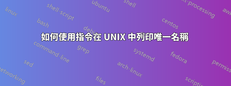 如何使用指令在 UNIX 中列印唯一名稱