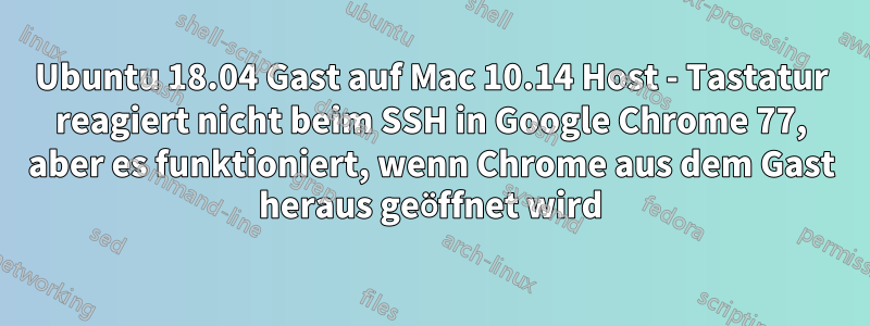 Ubuntu 18.04 Gast auf Mac 10.14 Host - Tastatur reagiert nicht beim SSH in Google Chrome 77, aber es funktioniert, wenn Chrome aus dem Gast heraus geöffnet wird
