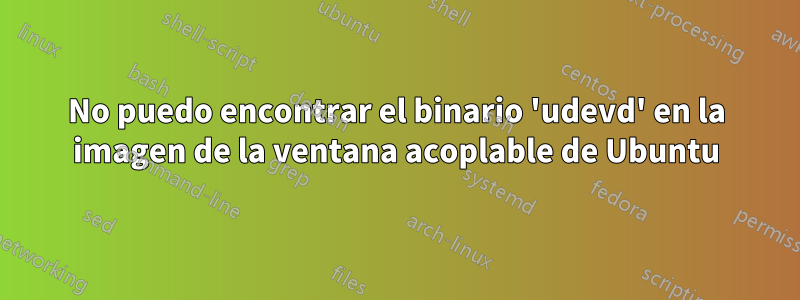 No puedo encontrar el binario 'udevd' en la imagen de la ventana acoplable de Ubuntu