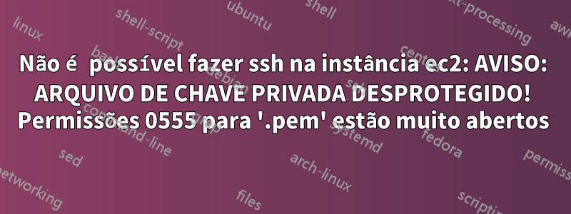 Não é possível fazer ssh na instância ec2: AVISO: ARQUIVO DE CHAVE PRIVADA DESPROTEGIDO! Permissões 0555 para '.pem' estão muito abertos