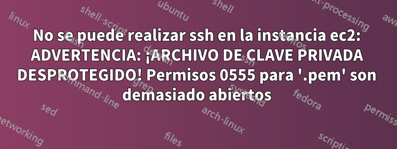 No se puede realizar ssh en la instancia ec2: ADVERTENCIA: ¡ARCHIVO DE CLAVE PRIVADA DESPROTEGIDO! Permisos 0555 para '.pem' son demasiado abiertos