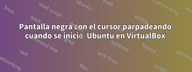 Pantalla negra con el cursor parpadeando cuando se inició Ubuntu en VirtualBox