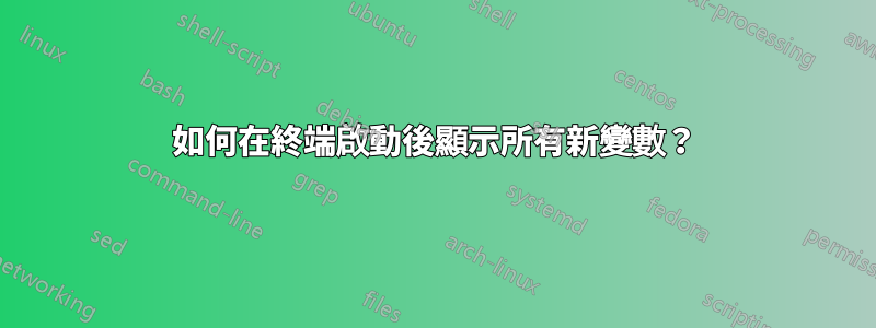 如何在終端啟動後顯示所有新變數？