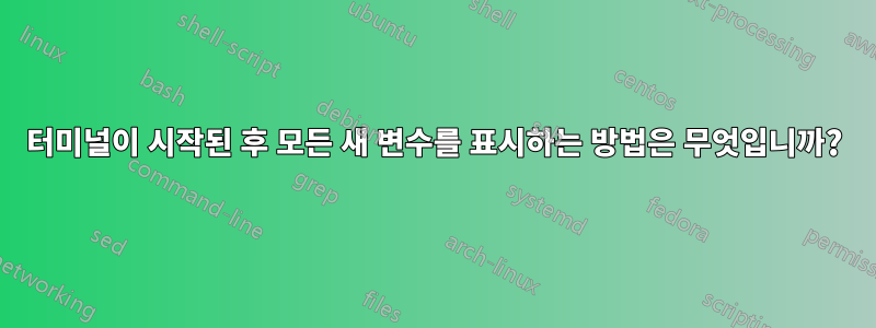 터미널이 시작된 후 모든 새 변수를 표시하는 방법은 무엇입니까?