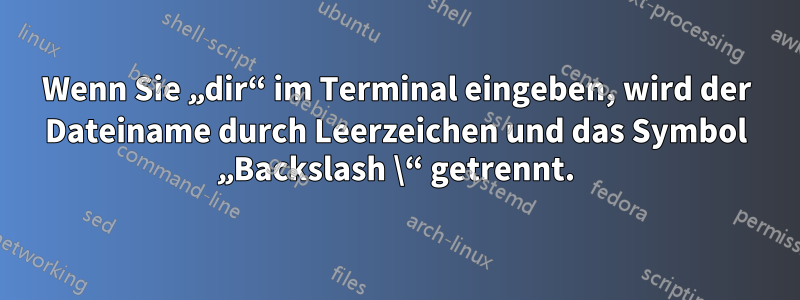 Wenn Sie „dir“ im Terminal eingeben, wird der Dateiname durch Leerzeichen und das Symbol „Backslash \“ getrennt.