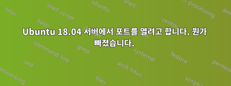 Ubuntu 18.04 서버에서 포트를 열려고 합니다. 뭔가 빠졌습니다.