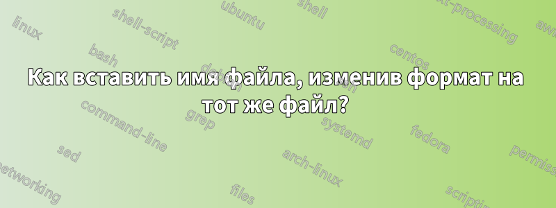 Как вставить имя файла, изменив формат на тот же файл?