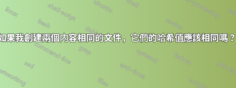 如果我創建兩個內容相同的文件，它們的哈希值應該相同嗎？