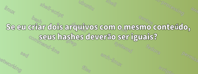 Se eu criar dois arquivos com o mesmo conteúdo, seus hashes deverão ser iguais?