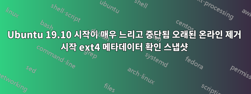 Ubuntu 19.10 시작이 매우 느리고 중단됨 오래된 온라인 제거 시작 ext4 메타데이터 확인 스냅샷