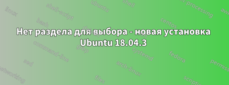 Нет раздела для выбора - новая установка Ubuntu 18.04.3