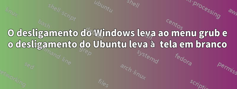 O desligamento do Windows leva ao menu grub e o desligamento do Ubuntu leva à tela em branco