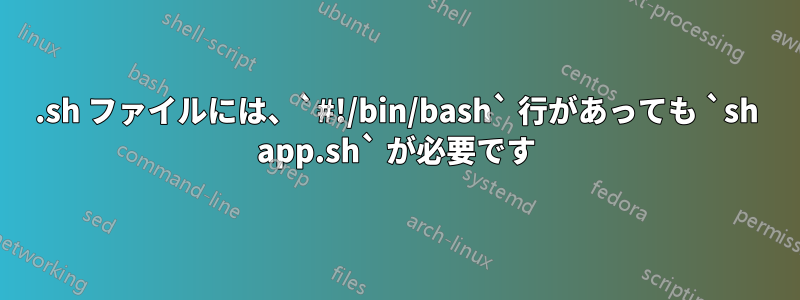 .sh ファイルには、`#!/bin/bash` 行があっても `sh app.sh` が必要です