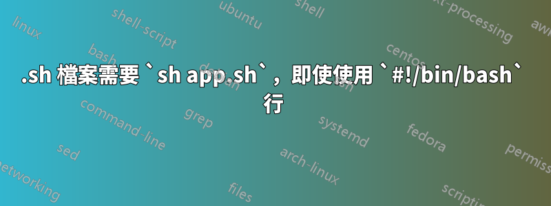 .sh 檔案需要 `sh app.sh`，即使使用 `#!/bin/bash` 行