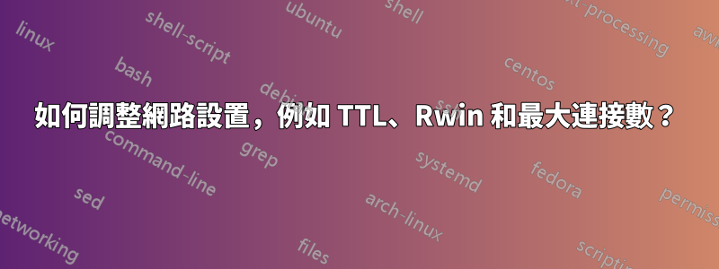 如何調整網路設置，例如 TTL、Rwin 和最大連接數？