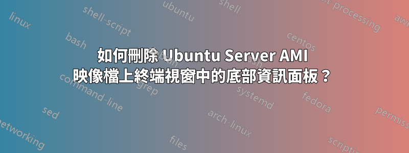 如何刪除 Ubuntu Server AMI 映像檔上終端視窗中的底部資訊面板？