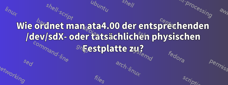 Wie ordnet man ata4.00 der entsprechenden /dev/sdX- oder tatsächlichen physischen Festplatte zu?