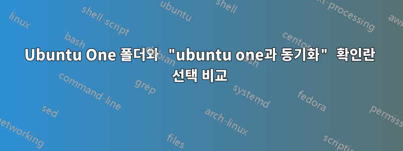 Ubuntu One 폴더와 "ubuntu one과 동기화" 확인란 선택 비교