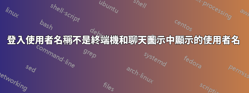 登入使用者名稱不是終端機和聊天圖示中顯示的使用者名