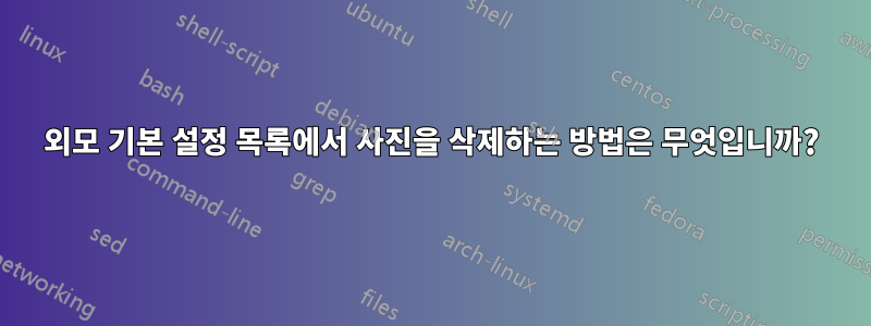 외모 기본 설정 목록에서 사진을 삭제하는 방법은 무엇입니까?