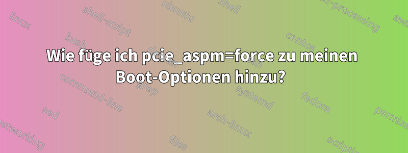 Wie füge ich pcie_aspm=force zu meinen Boot-Optionen hinzu? 