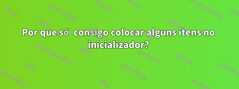 Por que só consigo colocar alguns itens no inicializador?