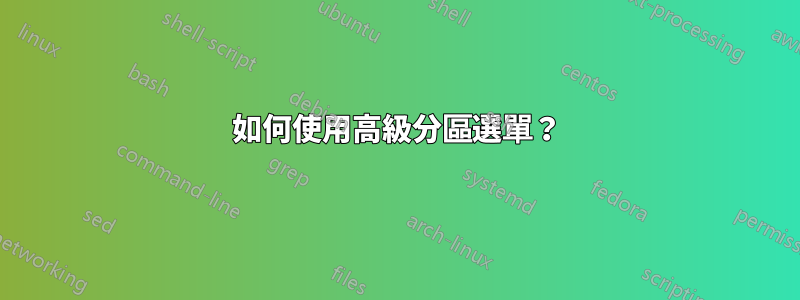 如何使用高級分區選單？