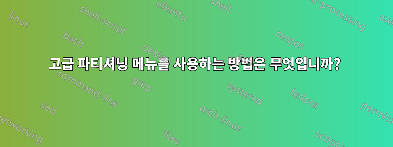 고급 파티셔닝 메뉴를 사용하는 방법은 무엇입니까?