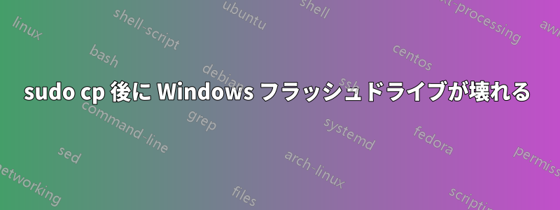 sudo cp 後に Windows フラッシュドライブが壊れる