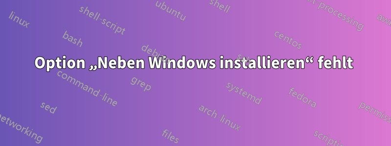 Option „Neben Windows installieren“ fehlt