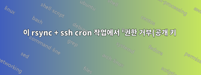 이 rsync + ssh cron 작업에서 '권한 거부(공개 키)' 오류가 발생하는 이유는 무엇입니까?
