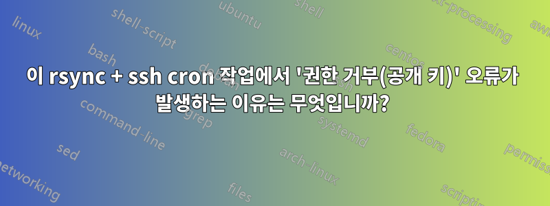 이 rsync + ssh cron 작업에서 '권한 거부(공개 키)' 오류가 발생하는 이유는 무엇입니까?