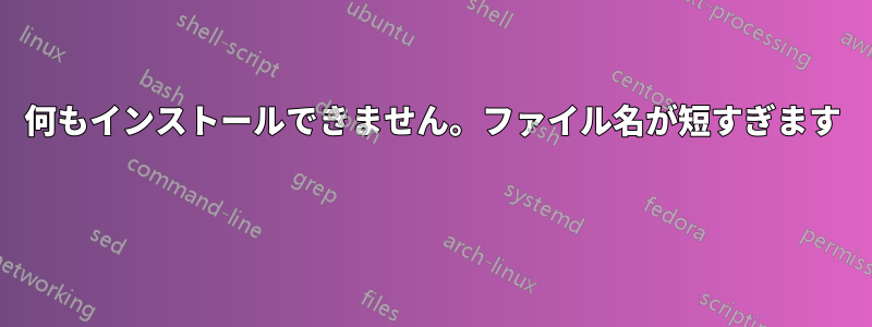 何もインストールできません。ファイル名が短すぎます 