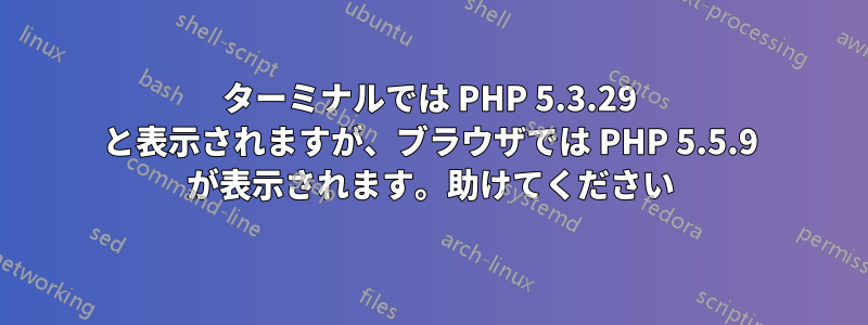 ターミナルでは PHP 5.3.29 と表示されますが、ブラウザでは PHP 5.5.9 が表示されます。助けてください