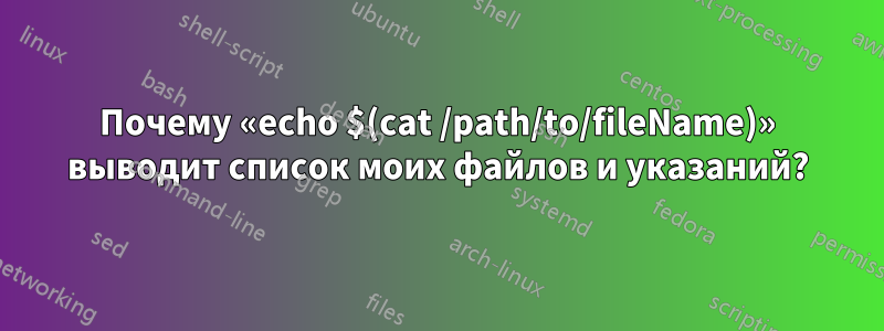 Почему «echo $(cat /path/to/fileName)» выводит список моих файлов и указаний?