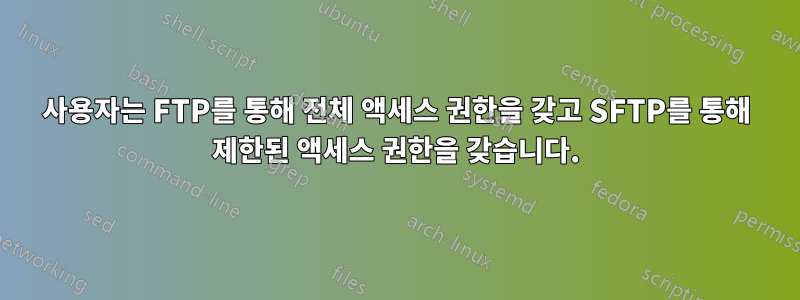 사용자는 FTP를 통해 전체 액세스 권한을 갖고 SFTP를 통해 제한된 액세스 권한을 갖습니다.